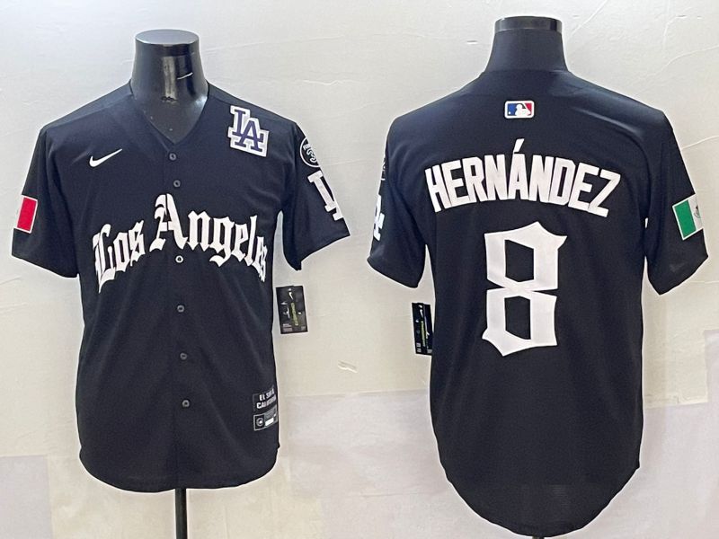 Men Los Angeles Dodgers 8 Hernandez Black Five generations Joint Name 2025 Nike MLB Jersey style 10